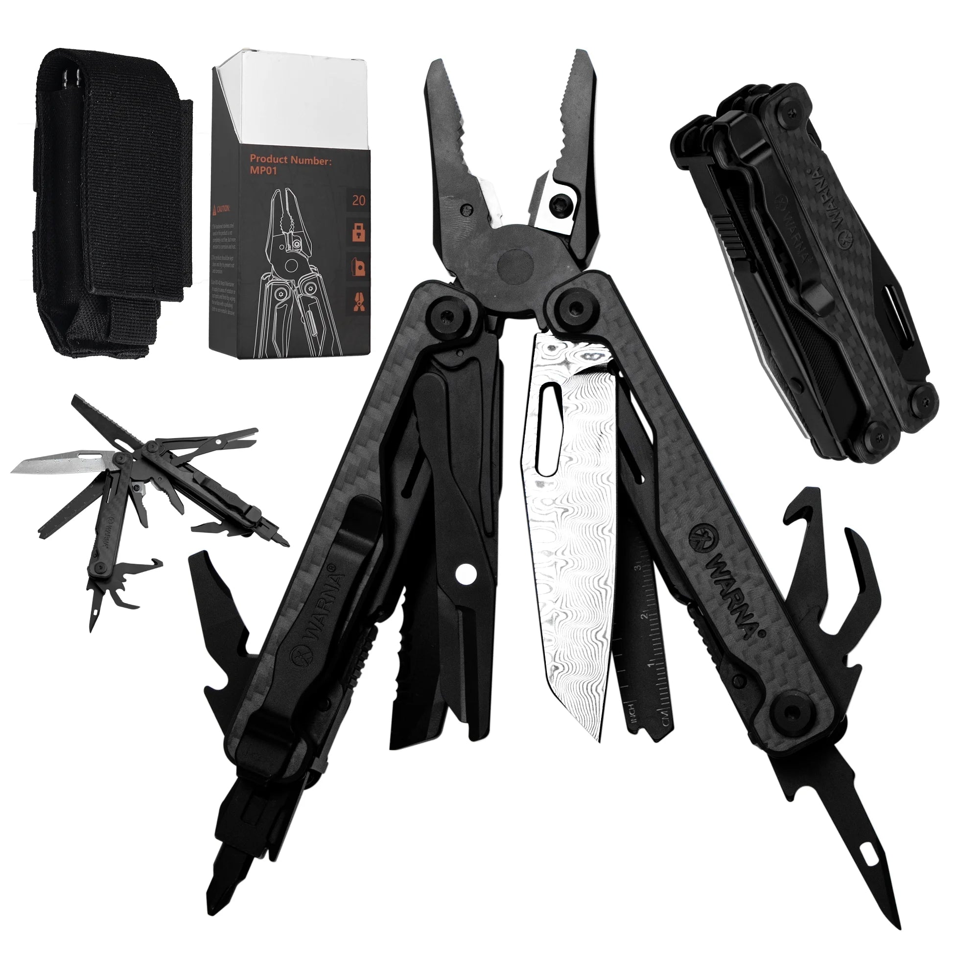 Dependable Carbon Fibres Black Handle Portable 440A Blades Scissors Folding Pliers EDC DIY OEM Screwdriver Combination Camping