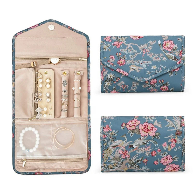 Hot Selling Modern Foldable Jewelry Organizer Magnetic Snap Pocket Zipper Ring Necklace Earring Bracelet Storage PU Leather