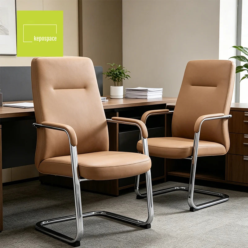 Wholesale Mid-back Fixed Armrest Frame Executive Real Leather Office Visitor Chair