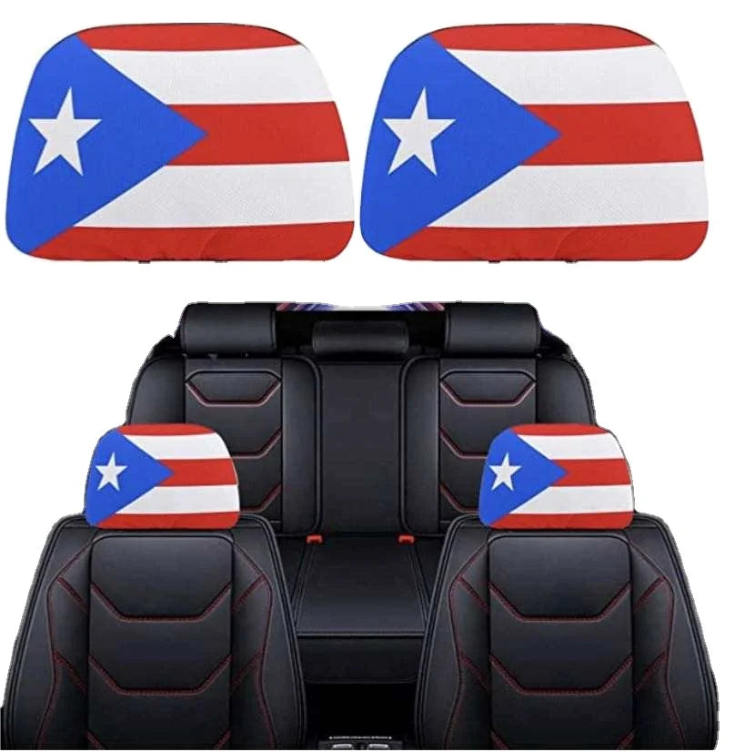 Elastic Puerto Rico Flag Car Headrest Cover Universal Fit Polyester Auto Interior Flag Protector
