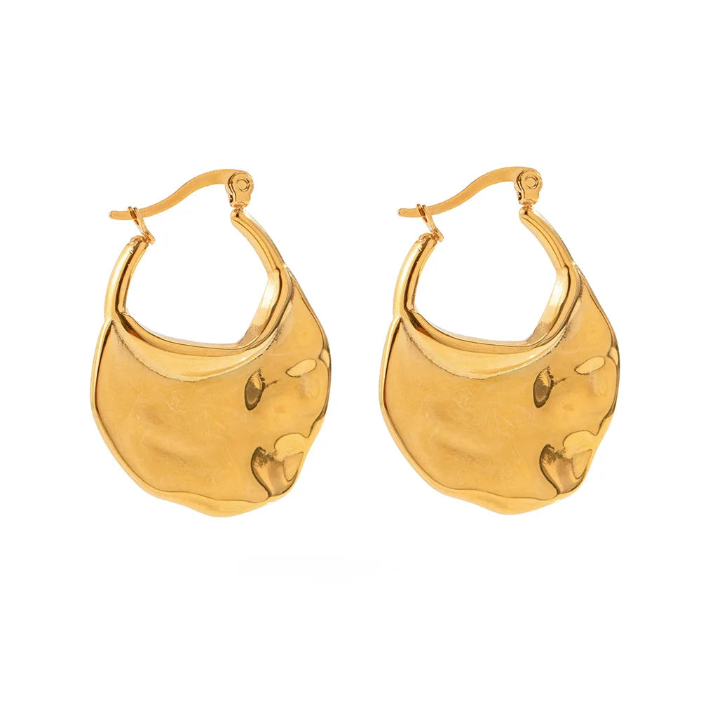 Stocks Selling Exaggerated Chunky Hoop Earring 18k Gold Plated Stainless Steel Jewelry French Fanshape Drop Earring for Women