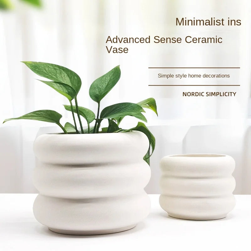 Nordic Creative Glazed Ceramic Donut Vase Distinctive Fleshy Pot Home Decorative Ornaments Modern Potted Flower Pots Planters