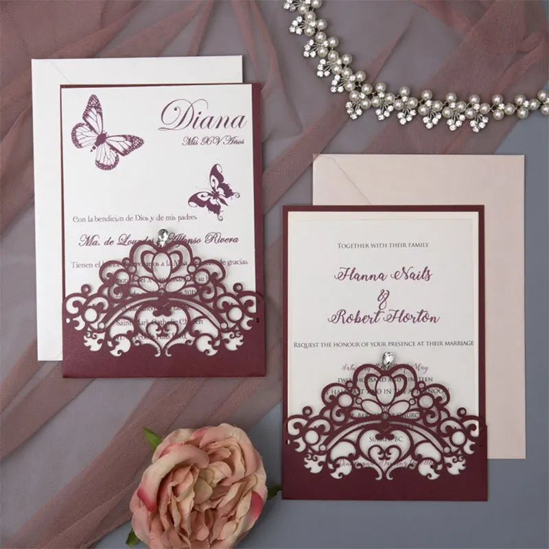 Factory Wholesale Laser Cut Wedding Envelopes Invitation for Quinceanera Thank You Cards Wedding Card Invitation Paper Crafts