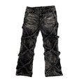 DENIMGUYS Custom Y2K Destroyed Stitching Jeans Men's Black Washed Jeans Gothic Street Wear Distressed Baggy Loose Denim Pants