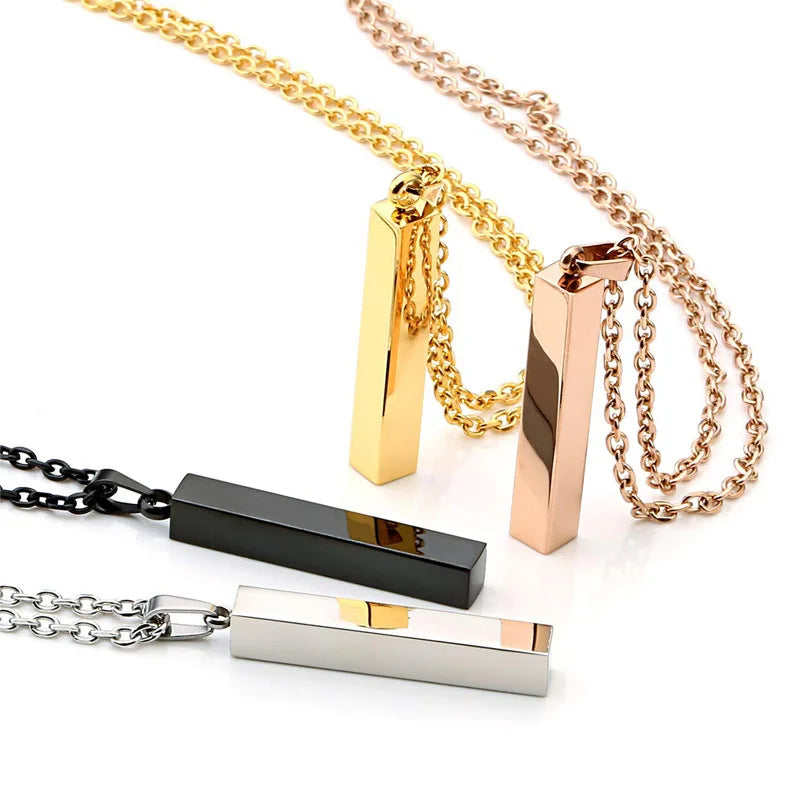 Custom Engravable Diy Necklace Stainless Steel 3D Bar Necklace Stereoscopic Long Strip Necklace for Women Men
