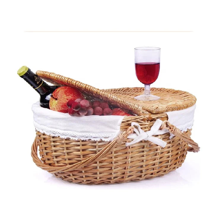 Sturdy Handle  Woven Body with Washable Lining Picnic Basket with Lid