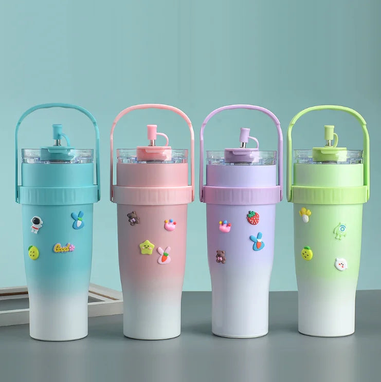 Wholesale Large Stainless Steel Travel Mug with Lid Handle and Straw