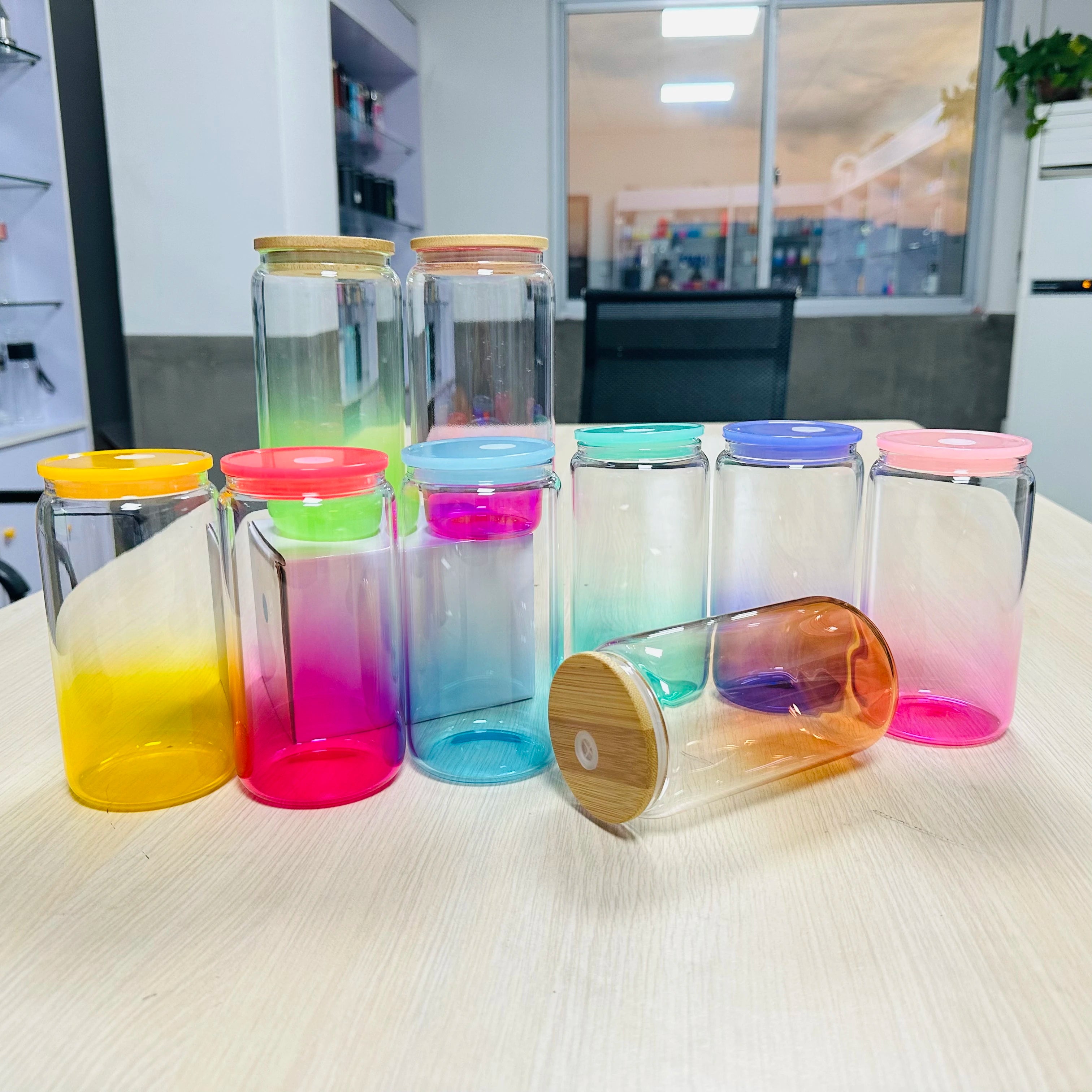 16oz DIY Blank Sublimation Can Shaped Beer Glass Cups With Colored Plastic Lids