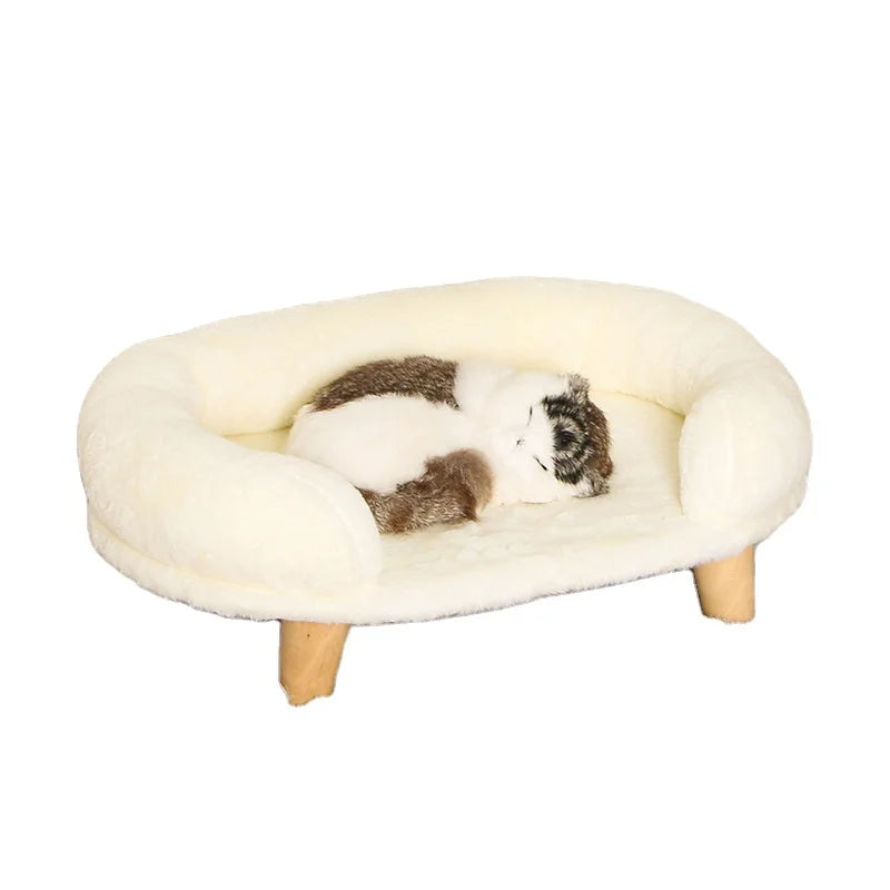 Luxury Velvet Print Pattern Cat and Dog Bed Couch Wooden Rabbit Plush Pet Sofa