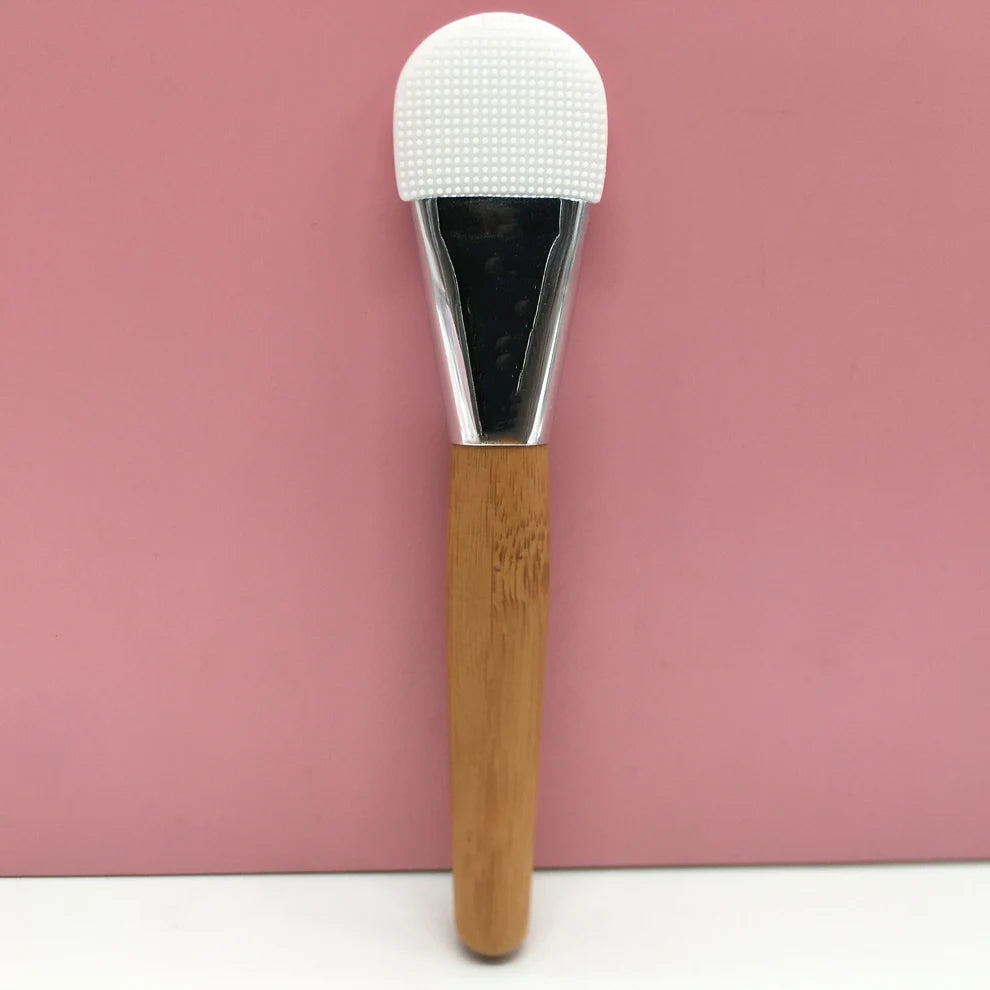 Portable Duo-sided Silicone Mask Applicator Soft Face Skincare Massage Tool Vegan Bamboo Handle