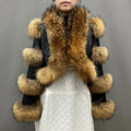 Plus Size Real Fox Fur Jacket Women Natural Raccoon Fur Genuine Leather Jacket