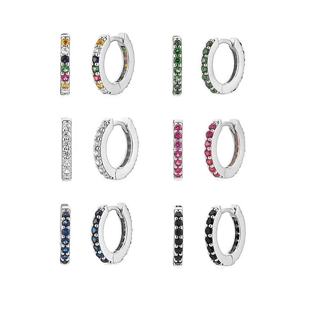 GE38 Light Luxury Huggies Earrings Fine Jewelry 925 Sterling Silver 925 Micro Pave Colorful Zircon Hoop Earrings for Women MegaBDM