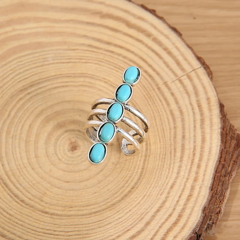 Western Gifts Vertical Turquoise Beads Rings for Girl