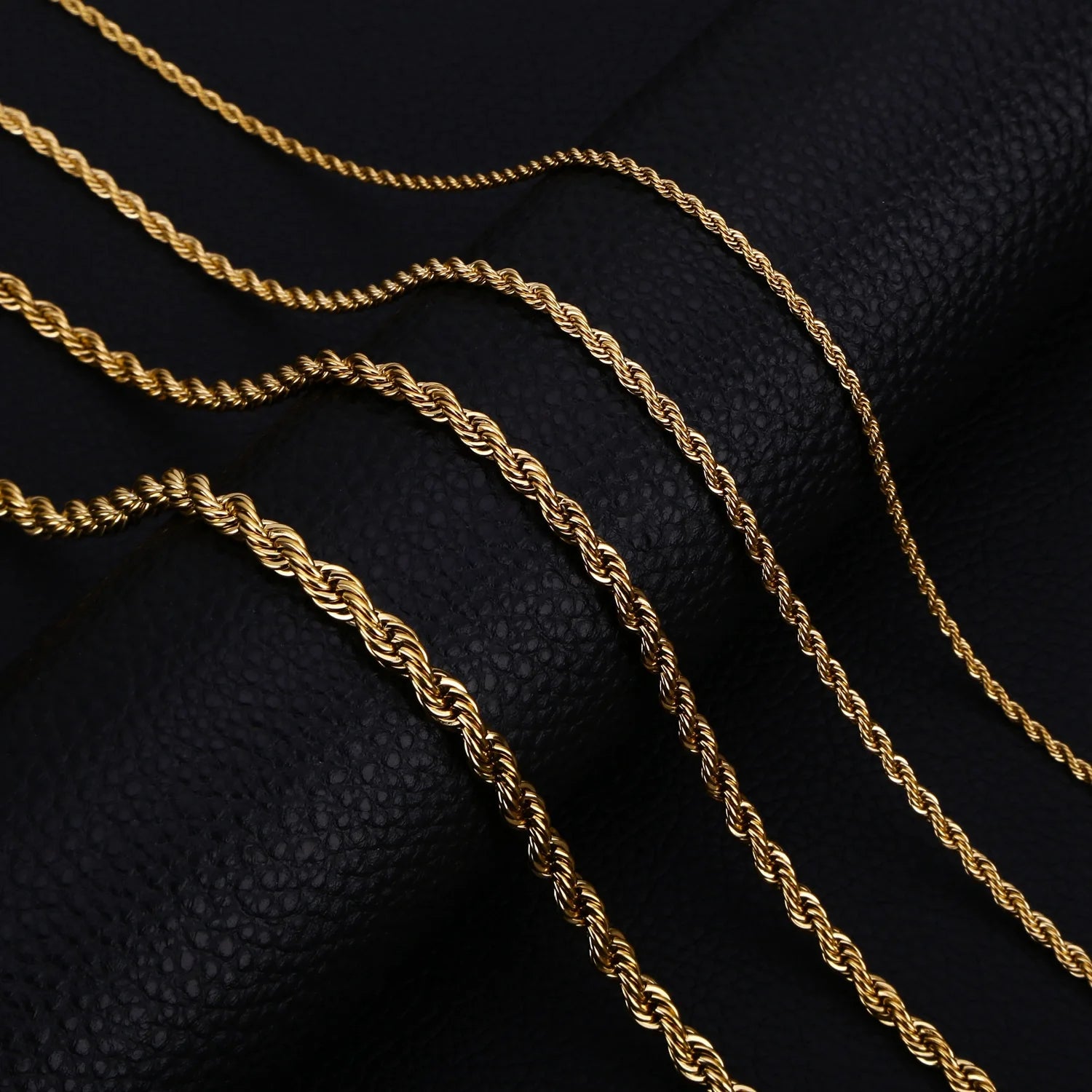 Wholesale 2mm 3mm 4mm 5mm Stainless Steel Plated 18k Gold Rope Chain Necklace Twisted Rope Gold Chain