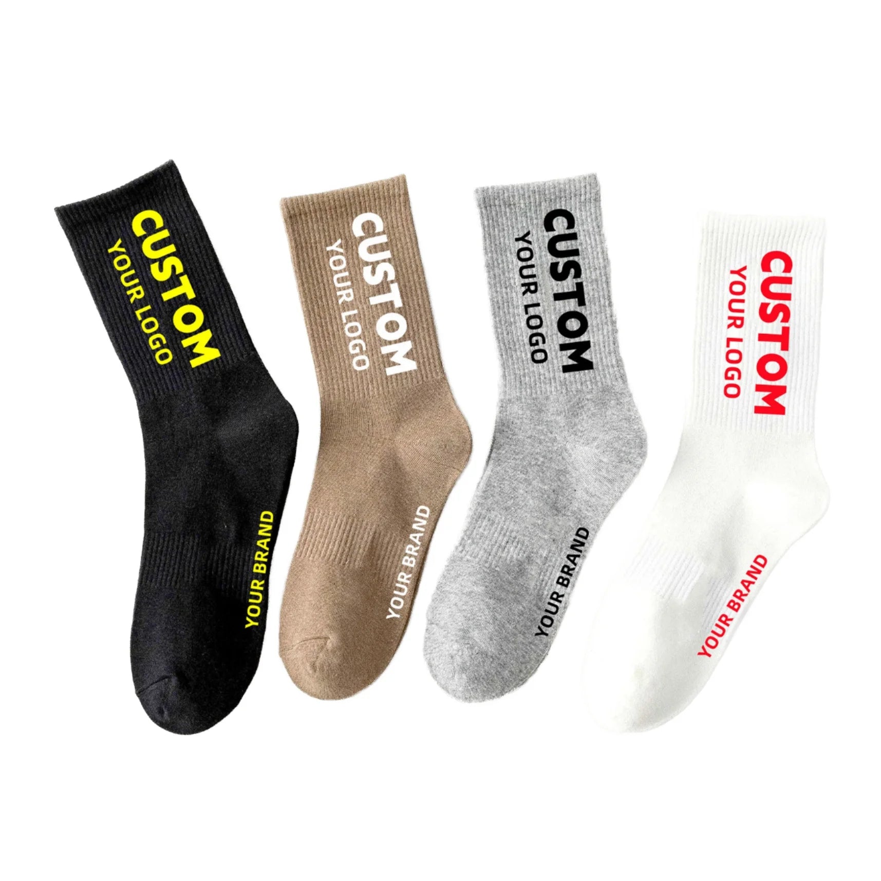 Black White Gray Plain Middle Tube Crew Cotton Socks Custom Text Logo for Your Own Brand Logo