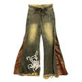 DENIMGUYS Custom Men's Hip Hop Style Wide Leg Pants Men Loose Patchwork Embroidered Baggy Stacked Vintage Jeans