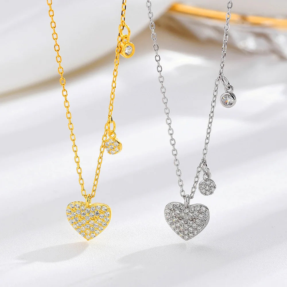 Hot Sale 925 Sterling Silver Full Diamond Heart Pendant 18k Gold Diamond love Heart Pendant Necklace