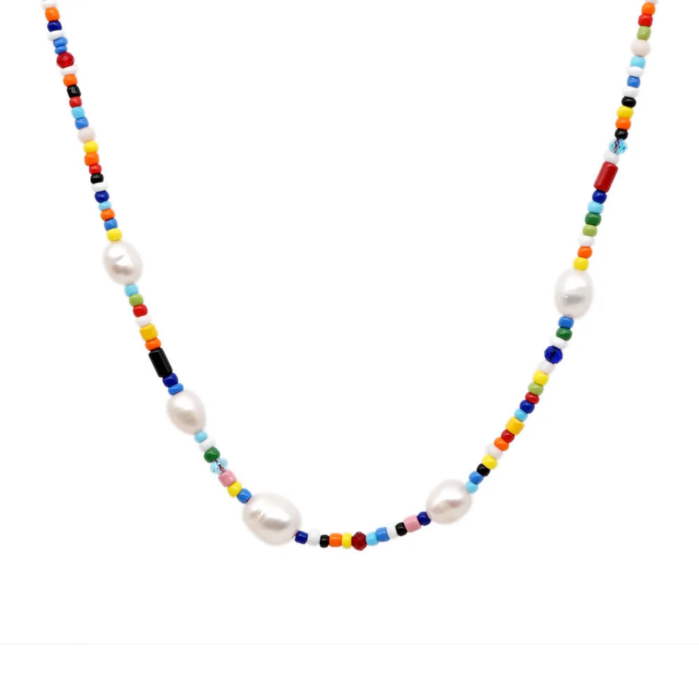 Ethnic Handmade Color Beads Natural Freshwater Pearls Bohemian Summer Jewelry Choker Beads Necklace
