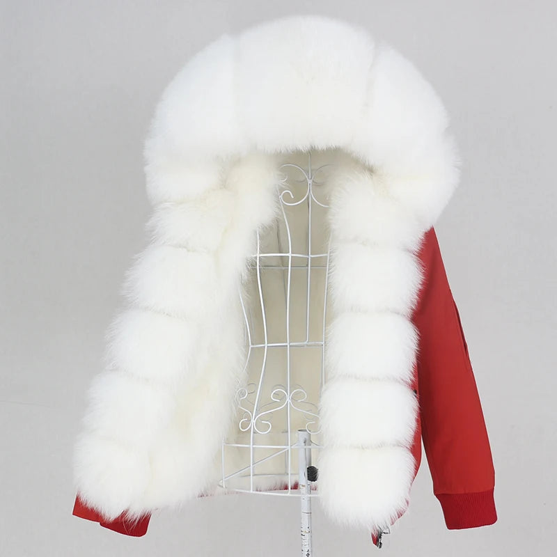 OFTBUY 2023 Bomber Waterproof Parka Winter Jacket Women Real Fox Fur Coat Natural Fox Raccoon Fur Collar Hood Removable