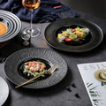 Japanese Ceramic Platter Flat Plate Salad Plate Pizza Baking Plate Creative Relief Black and White Tableware Factory Direct Sale