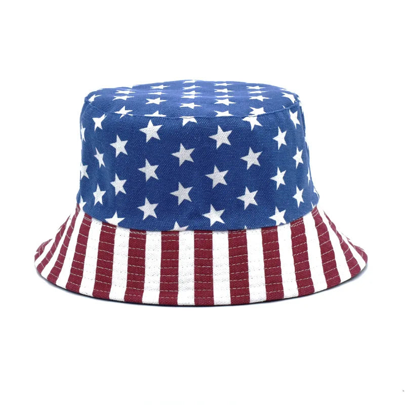 High Quality Canvas Fisherman Bucket Hats USA Flag Print Striped Style for Adults-for Ski Party Casual Travel Cycling Daily Use