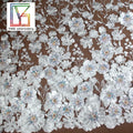 New White Big 3d Flower Embroidery With Shinning Diamond French Tulle Mesh Lace Bridal Fabric
