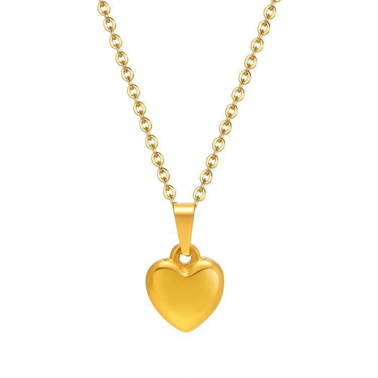 Waterproof Fashion Engrave Finished Stainless Steel 18k Gold Plated Link Chain Heart Shape Pendant Necklace for Engagement Party