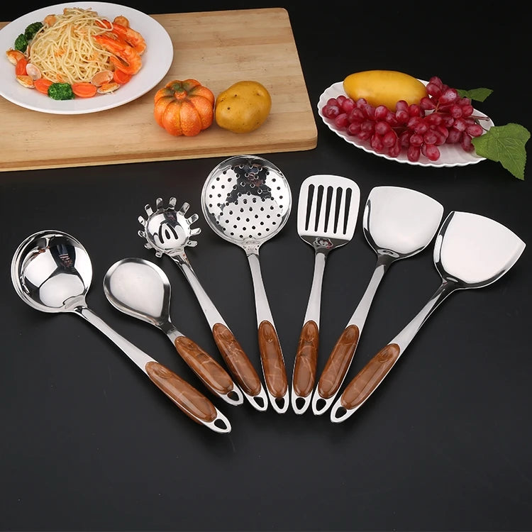 Hot Sale Stainless Steel Cookware Set Multi-functional Frying Spatula Ladle Scoop Colander Set Tableware and Kitchenware Set