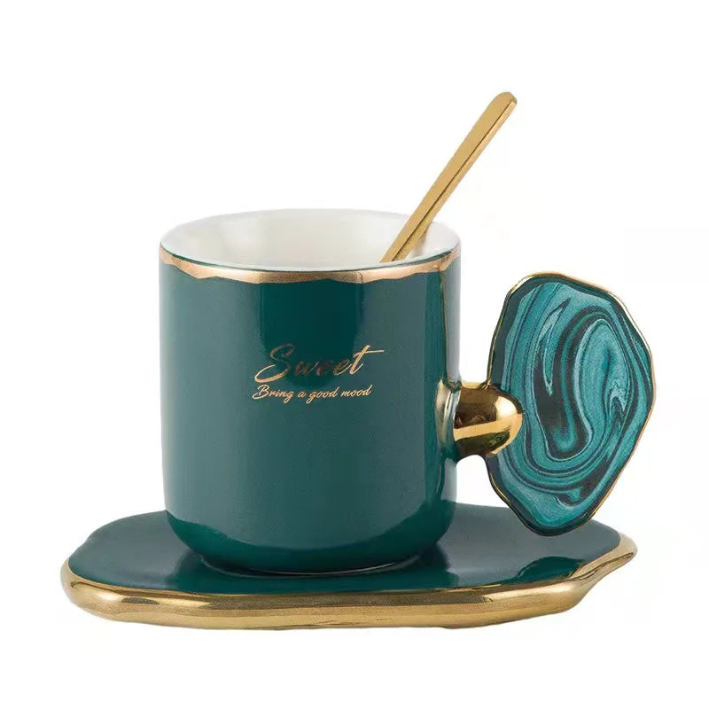 New Design 160ml Luxury Minimalist Coffee Cup with Handle Tea Cups and Saucer Set Back to School Office Afternoon Ceramic