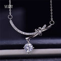 Silver 925 Original Diamond Test Past 1 Carat Brilliant Cut D Color Moissanite Bowknot Pendant Necklace Wedding Gemstone Jewelry