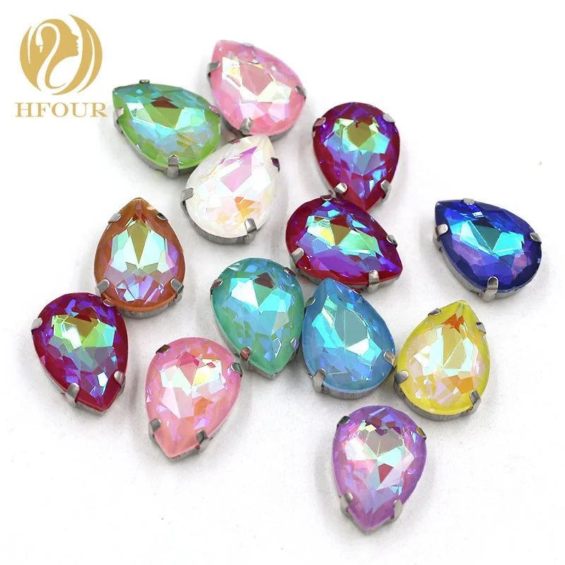 Wholesale Drop Shape AB Crystal Candy Color Rhinestones With Claw Setting