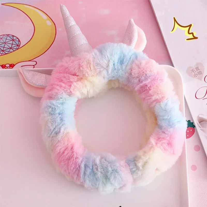 Wholesale Cool Unicorn Cartoon Fashion Unisex Christmas Party Hair Bows Ribbon Super Soft Fabric Facial Headband 4 Colors 14CM
