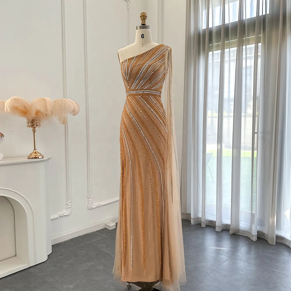 Jancember LSCZ11 2023 New Champagne  One Shoulder Fashion Mermaid Party Prom Gowns Dresses
