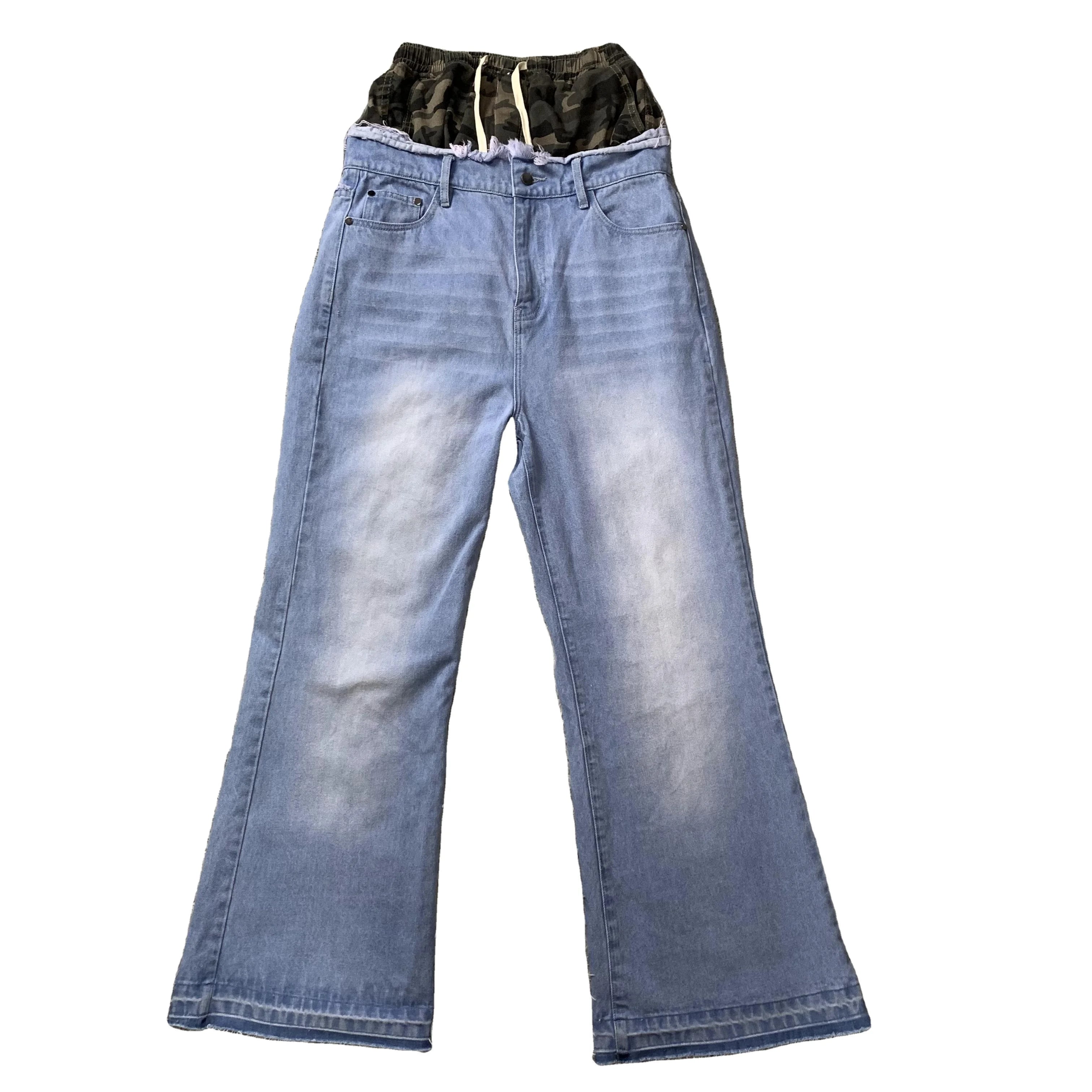 DENIMGUYS 2024 Personalized Custom Waist Spliced Faked Two Pieces Patchwork Jeans for Men
