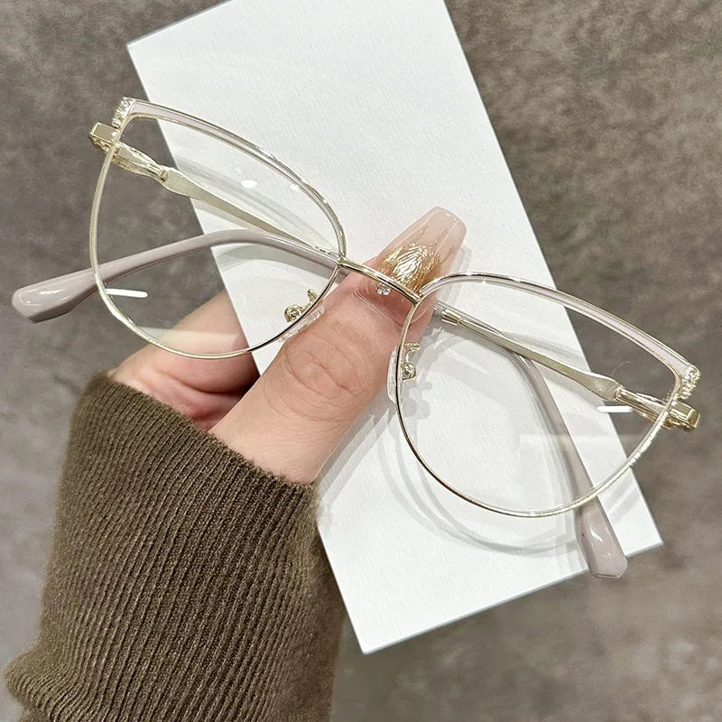 2025 Fashion Women Metal Frame Optical Eyeglasses Cat Eye Anti Blue Light Glasses Frame Spectacles