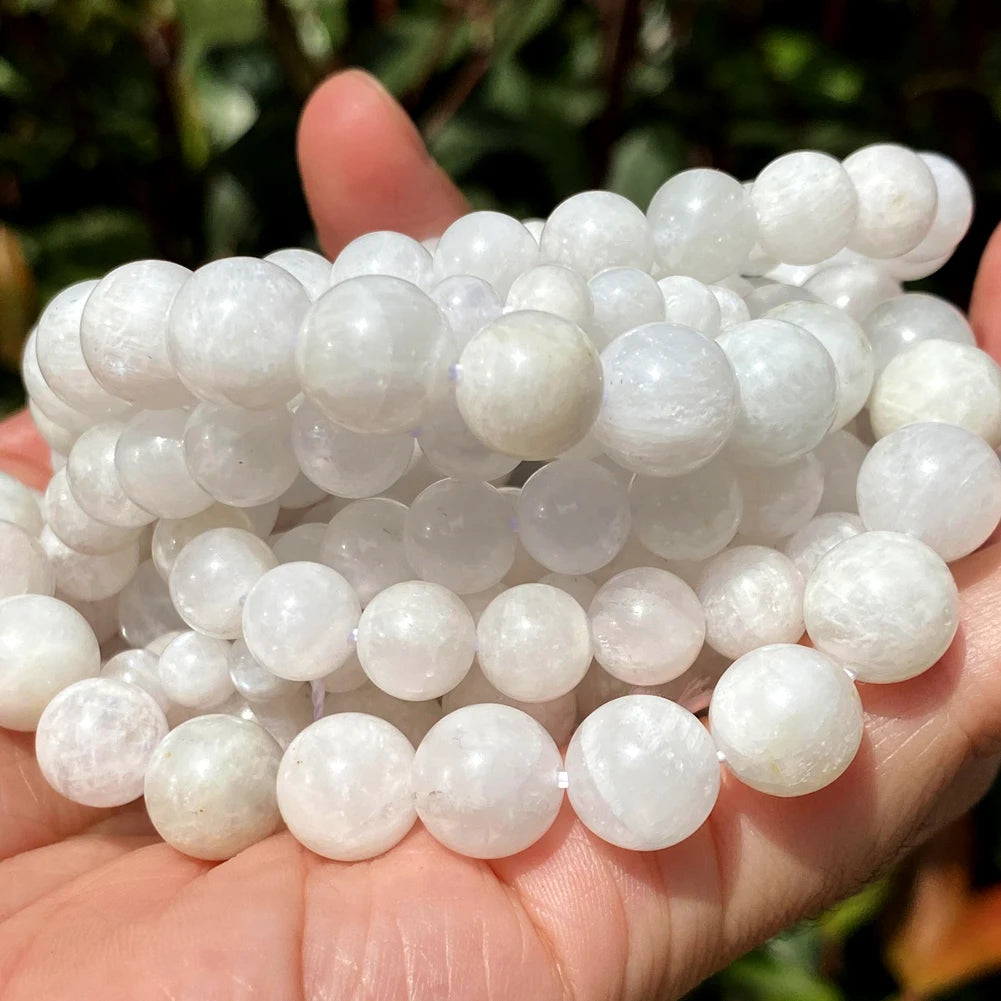 AsVrai U 6mm/8mm/10mm/12mm Natural Blue Moonstone Gemstone Bead Round Loose Stone Beads for DIY Jewelry Making Bracelet Findings