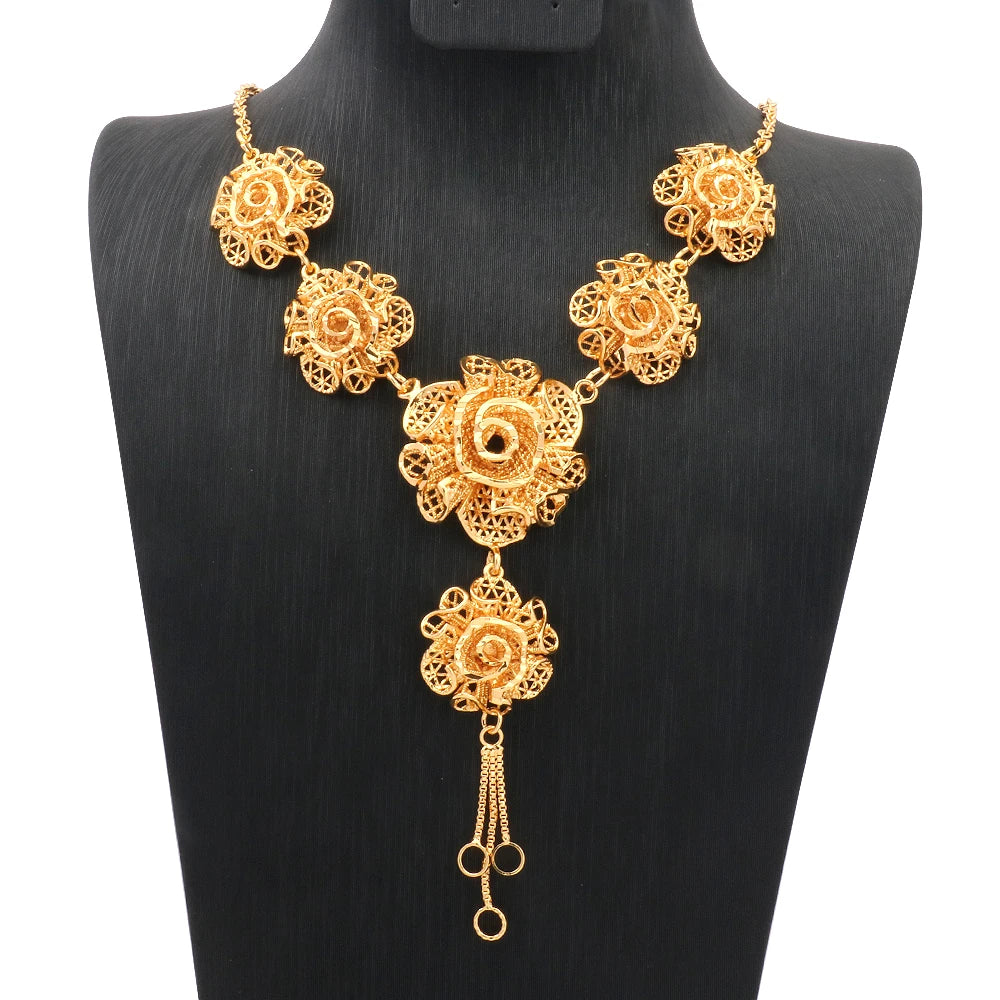 JXX Luxury Bridal Flower Shape Jewelry Set 24K Gold Plated Jewelry Set Wholesale Fashion Women Wedding Set