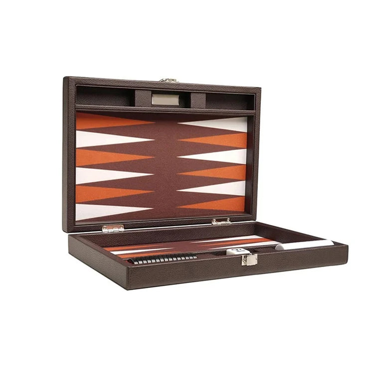 Wholesale High Quality Travel Size Leather Backgammon Board Game Set Made in China Board Game Maker Chess