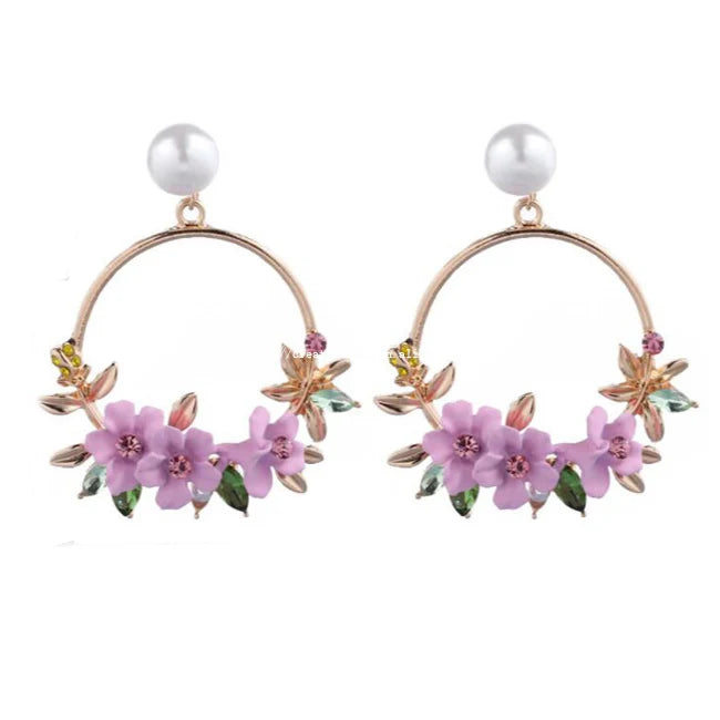 2024 New Fashion Metal Earring Studs Creative Circle Temperament Earrings Drop Euro-american Popular Simple Flower Earrings