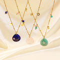 New Arrival Luxury Water Drop Pendant Amazonite Stone Powder Crystal Stone Necklace Women Golden Tone Steel Stone Necklace