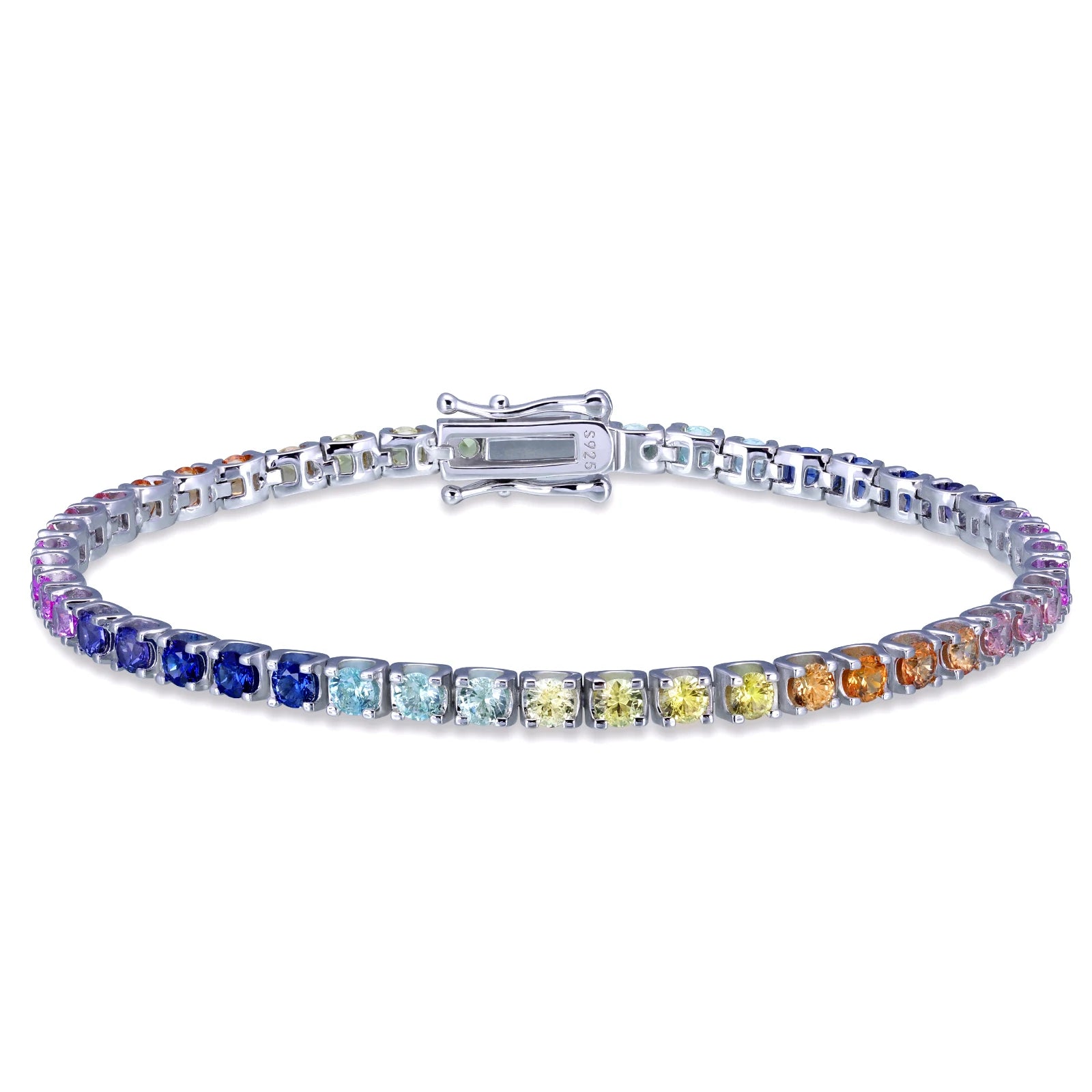 Wholesale S925 Chain Jewellery Rainbow Color Stone Cubic Zircon Jewelry 925 Sterling Silver Tennis Bracelet for Women