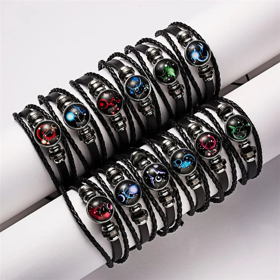 Aries Gemini Cancer Leo Virgo Libra Scorpio Sagittarius Capricorn Aquarius Pisces Zodiac Genuine Leather Horoscope Bracelet