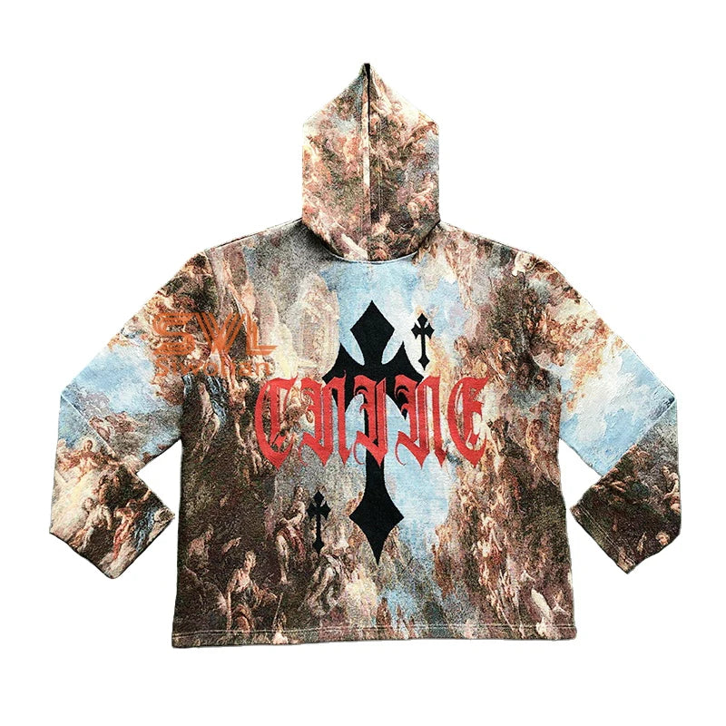 Manufacturers Men's Streetwear Pullover Woven Plus Size Mens Sweatershirt Anime Jacquard Tapestry Hoodie
