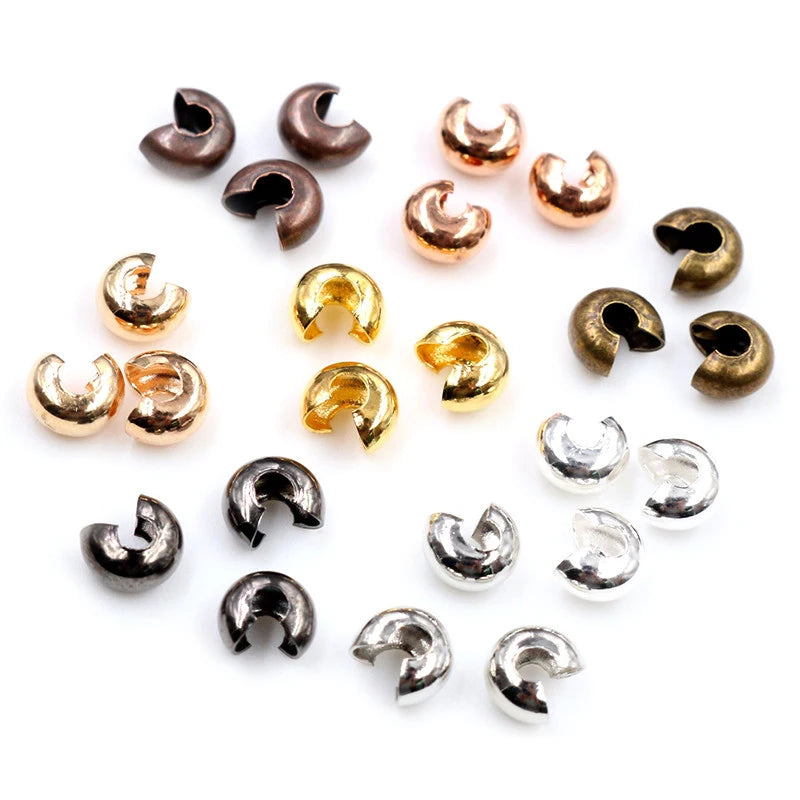 100pcs/lot Silver Gold Round Covers Crimp End Beads Dia 3/4/5 mm Stopper Spacer Beads for DIY Jewelry Making Findings Supplies