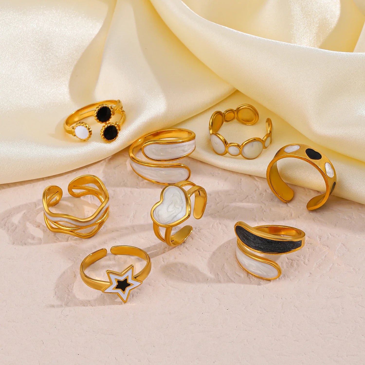 Simple Stainless Steel Gold Plated Open Enamel Heart Ring Titanium Steel PVD Personalized Adjustable Oil Drop Irregularity Ring