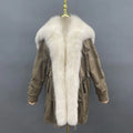 Women Rabbit Fur Parka With Fox Fur Collars Warm Jackets Fur Parka Korean Coat