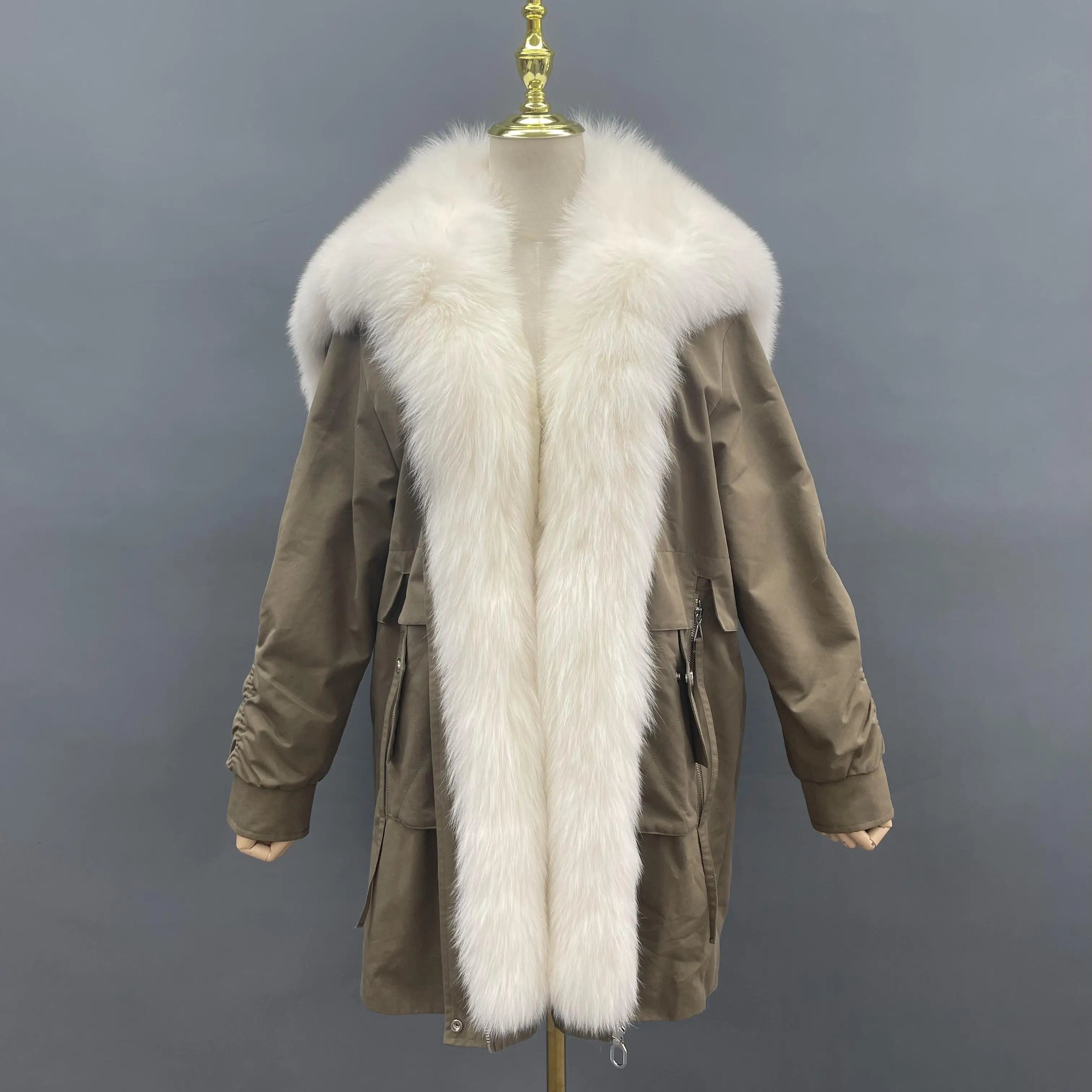 Women Rabbit Fur Parka With Fox Fur Collars Warm Jackets Fur Parka Korean Coat