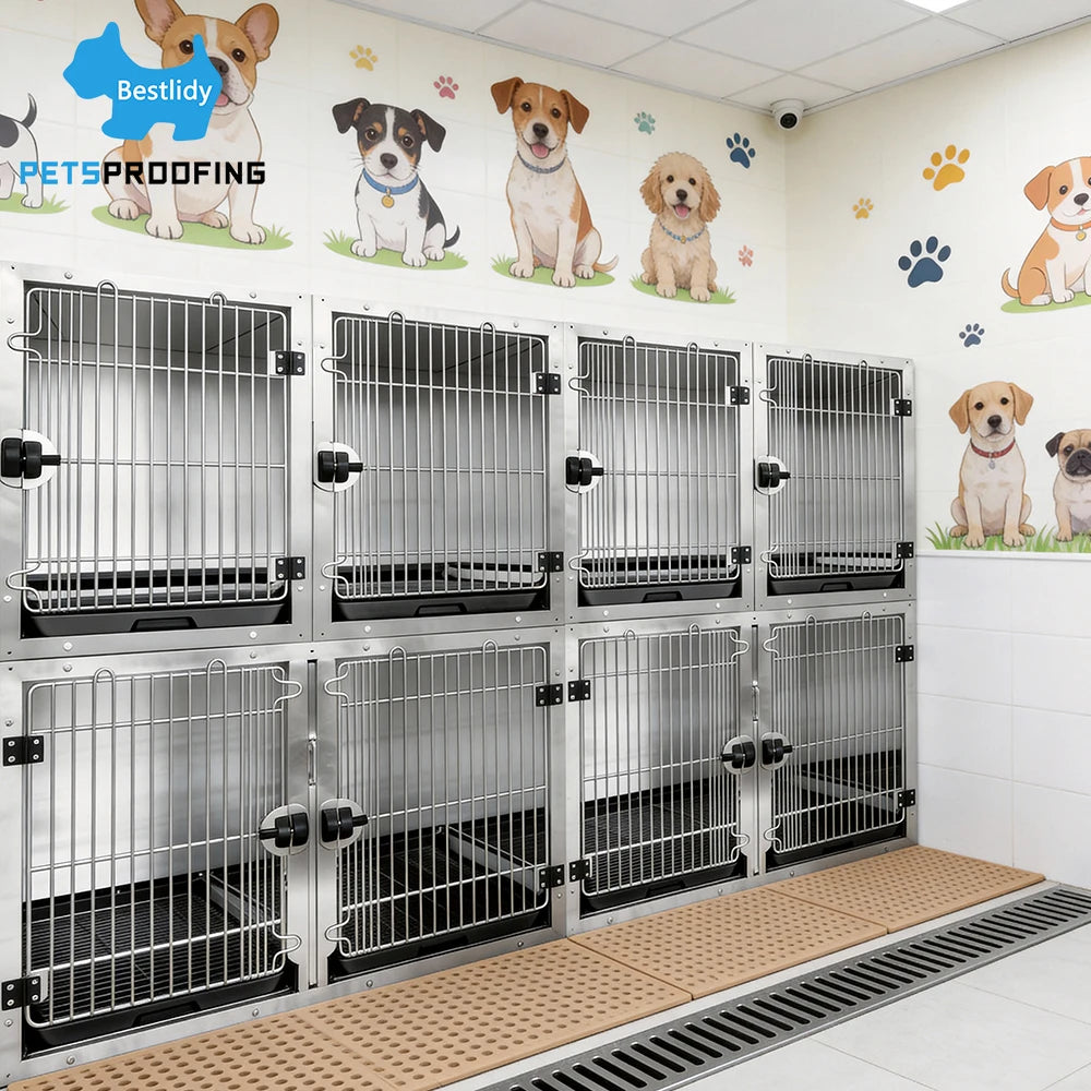 Luxury Heavy-Duty Stainless Steel Veterinary Pet Cage Modular Solid Walls Boarding Kennel Dog Breeding for Cats Clinics Vet Shop