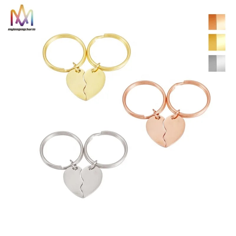 Stainless Steel Heart Double Key Chain Dual Keychain for Couples Manufacture Price Metal Heart Keychain