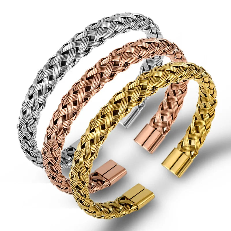 Popular Titanium Steel Men Women Couple Bracelets Steel Wire Rope Mesh Stainless Steel Cuff Bracelet Wristband